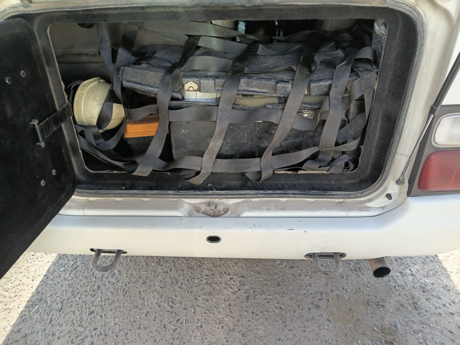 Kit strapped into the rear of an armoured vehicle