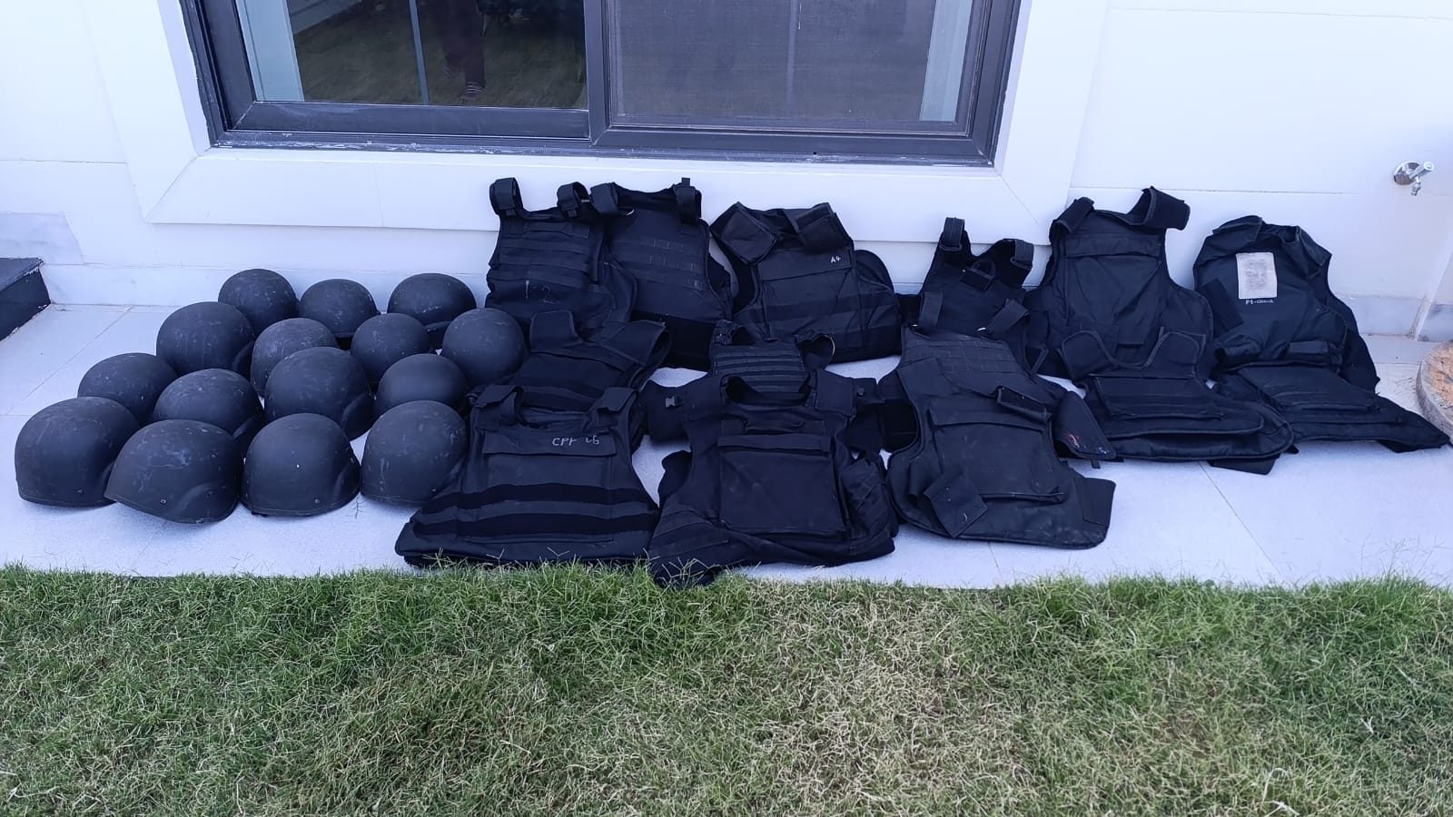 Helmets and body armour ready for issue